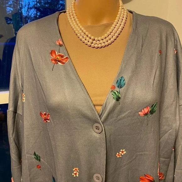 Misslook Boho Floral Print V Neck Cardigan Sweater Women Plus 2XL Stretch V Neck - Picture 6 of 8